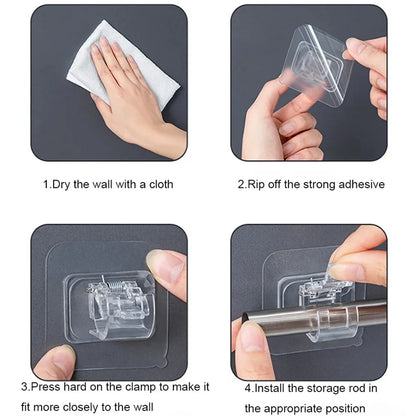 Modern Self-Adhesive Curtain Rod Bracket Hooks – No-Drill Wall Mount Holder (2/4/8 Pack) | CH1008