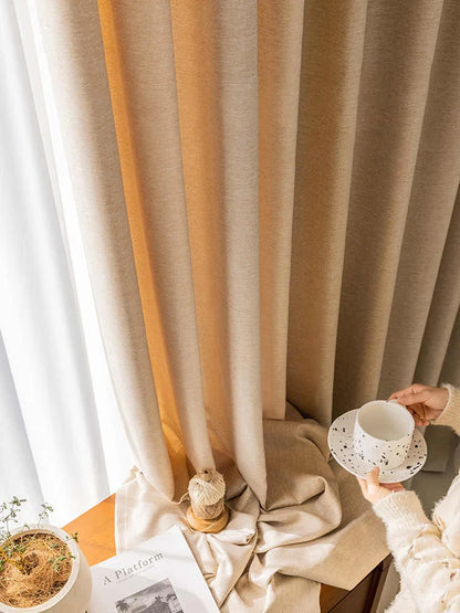 Premium Beige Textured Faux-Linen Curtains with Ochre Gold Reverse | Cozy Living Room & Bedroom Drapes | CD1015