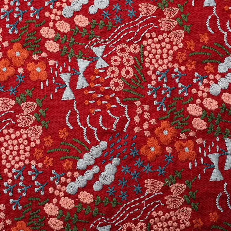 Flower Embroidered Cotton Linen Fabric | Floral Jacquard Dress Fabric | CA1019