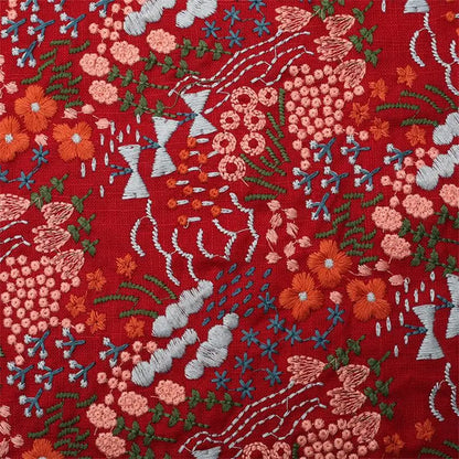 Flower Embroidered Cotton Linen Fabric | Floral Jacquard Dress Fabric | CA1019