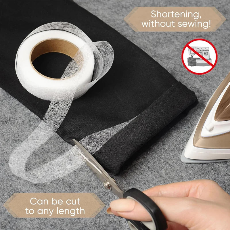 Iron-On Hemming Tape - No-Sew Fabric Fusible Bonding Web for Pants, Curtains, & Drapes | 70 Yards