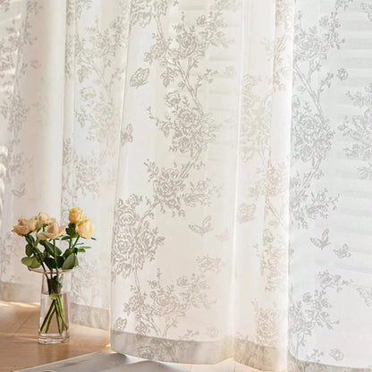 French Romantic Rose Butterfly Flower Semi Sheer Curtains | CD1032