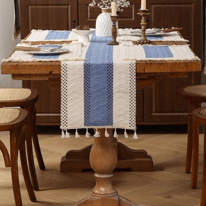 Rustic Knitted Hollow-Out Table Runner with Tassels | CT1007