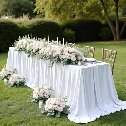 Wrinkle-resistant White Tablecloth,Stretchable Large-size,for Dessert and Tea Break Tables Fits Birthday,Wedding,Engagement
