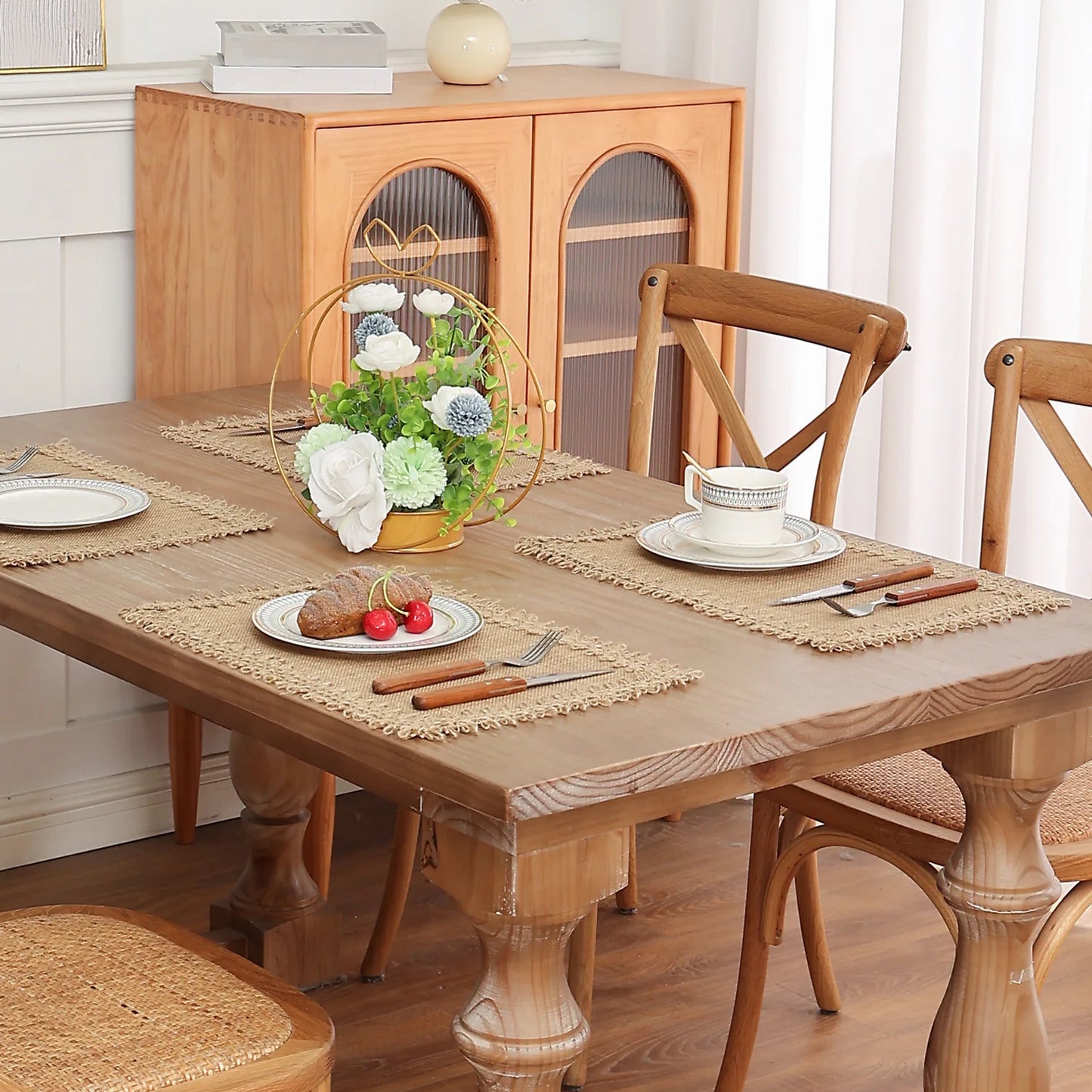 Set of 4 Rustic Round Braided Placemats | Woven Farmhouse Sunflower Table Mats for Everyday & Holiday Dining