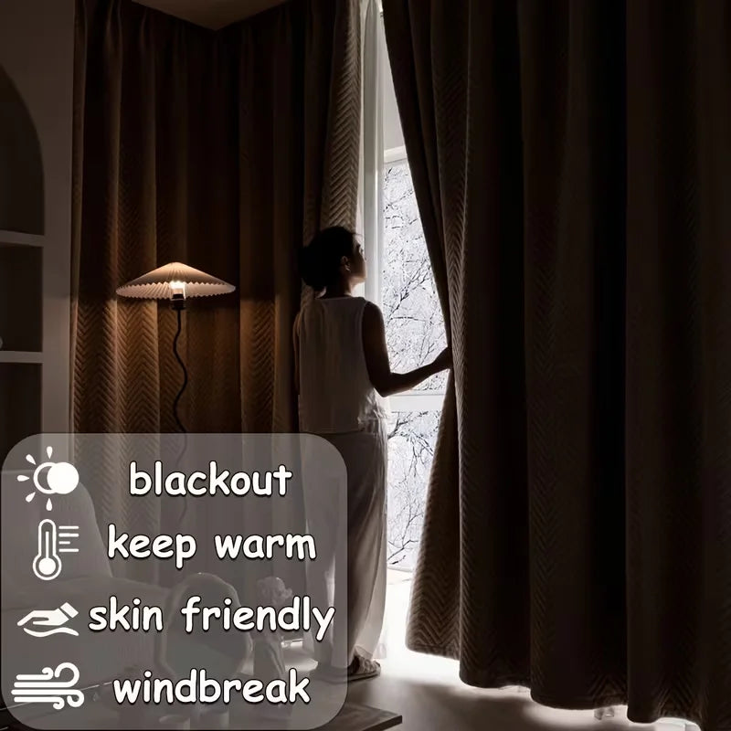 Thermal Blackout Curtain Panel | Velvet Texture Insulated Drapery | CD1046
