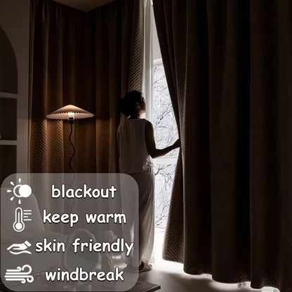 Thermal Blackout Curtain Panel | Velvet Texture Insulated Drapery | CD1046