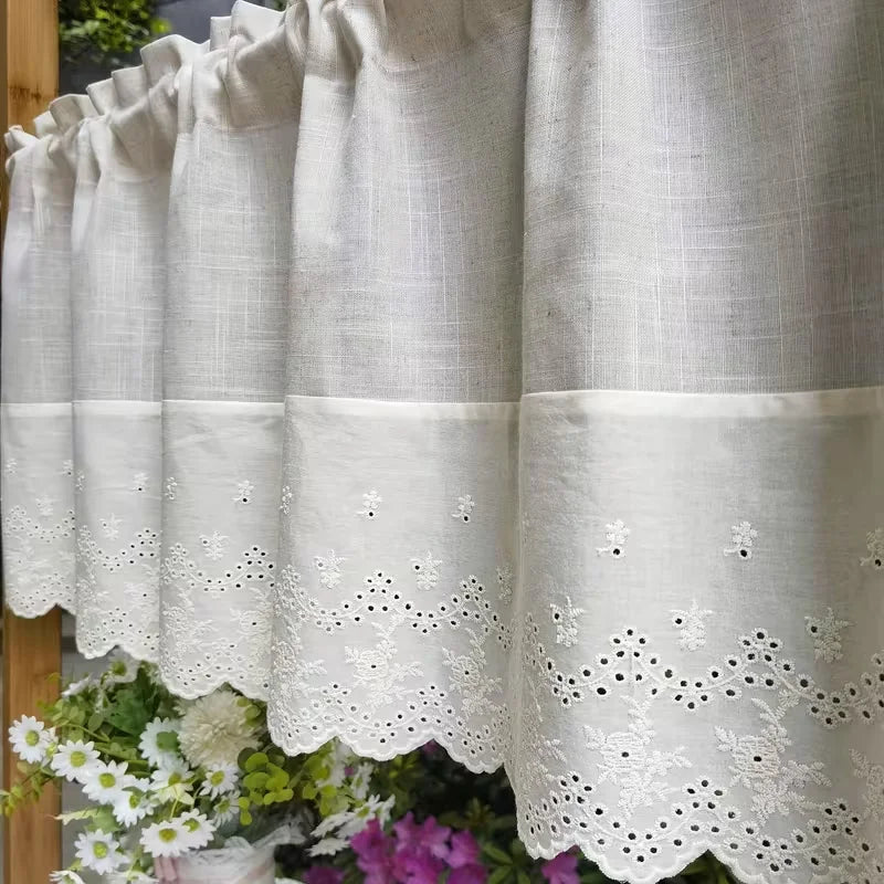 Embroidered Lace Linen Valance Curtain | CD1038