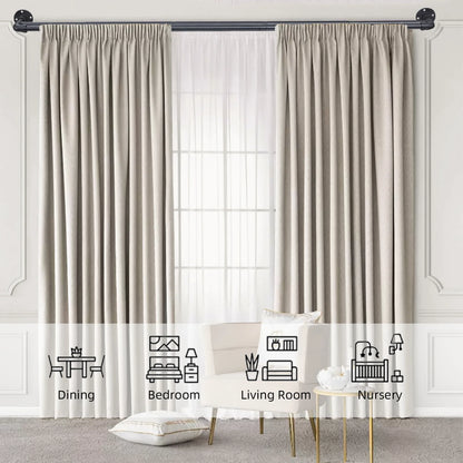 Heavy Duty 1-Inch Industrial Black Double Curtain Rod Set for Windows, Adjustable Telescoping Pipe rod | CH1014