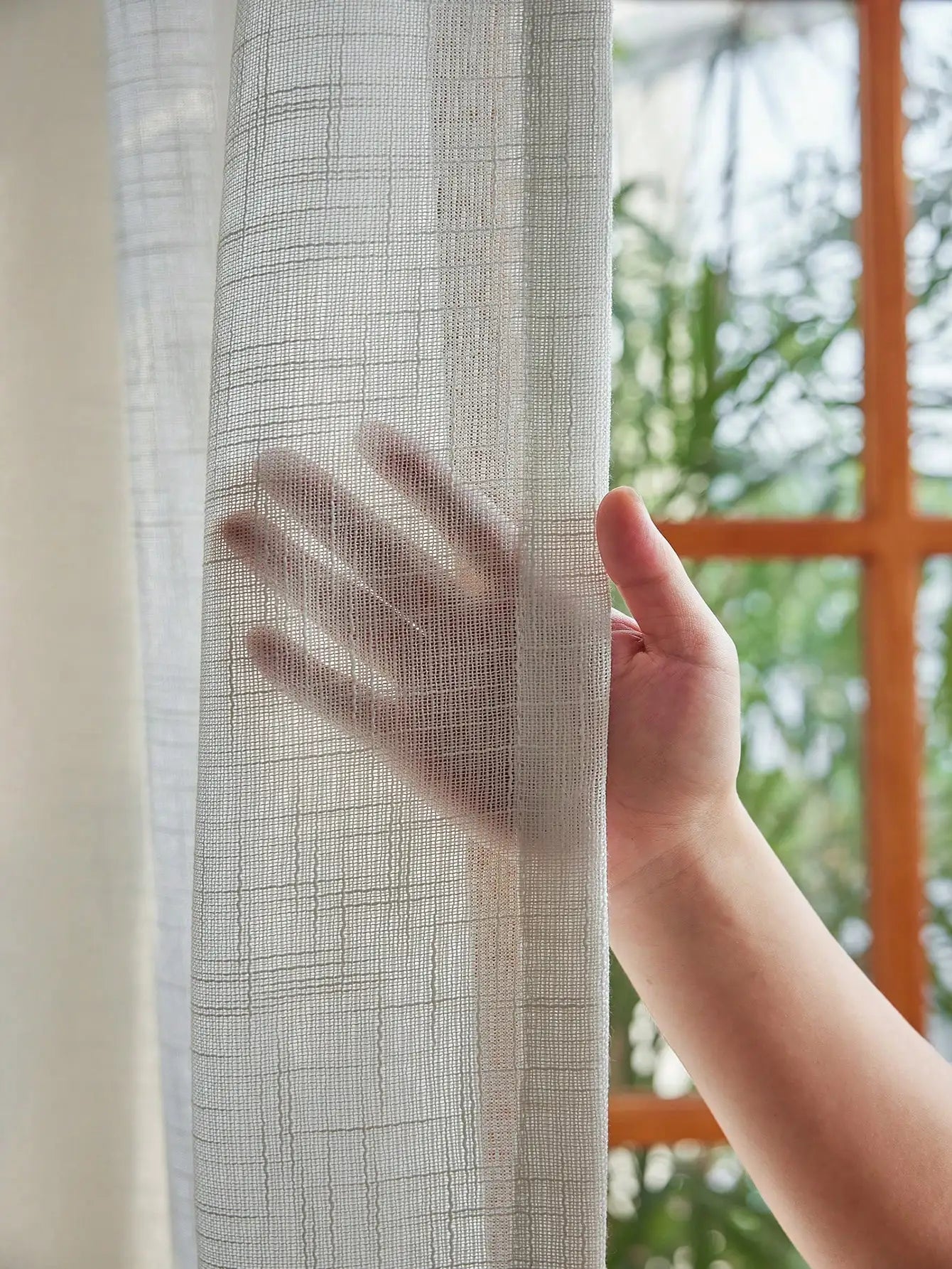 American Pastoral Tie-Top Sheer Curtains – Natural Linen-Textured Translucent Drapes | CD1018