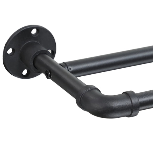 Heavy Duty 1-Inch Industrial Black Double Curtain Rod Set for Windows, Adjustable Telescoping Pipe rod | CH1014