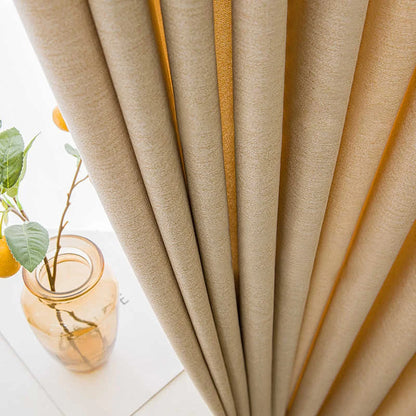 Premium Beige Textured Faux-Linen Curtains with Ochre Gold Reverse | Cozy Living Room & Bedroom Drapes | CD1015