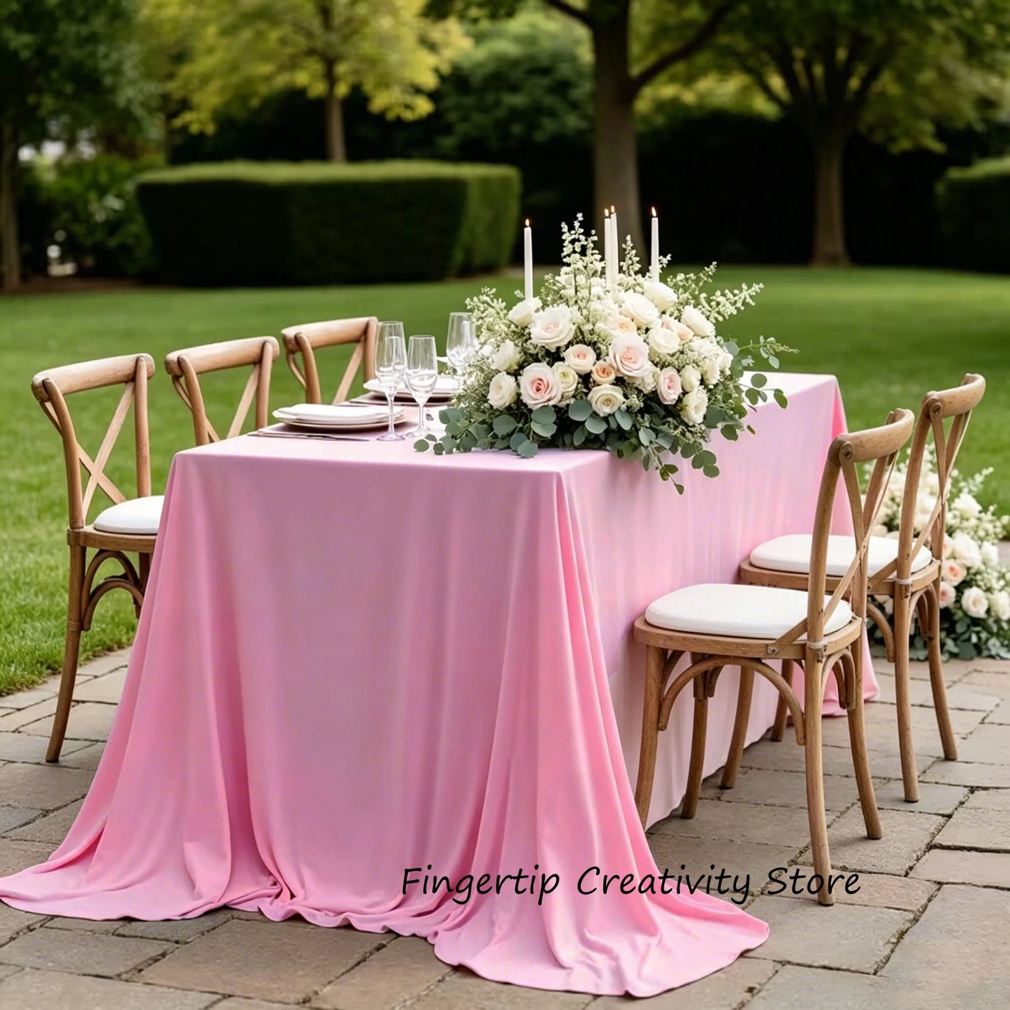 Wrinkle-resistant White Tablecloth,Stretchable Large-size,for Dessert and Tea Break Tables Fits Birthday,Wedding,Engagement