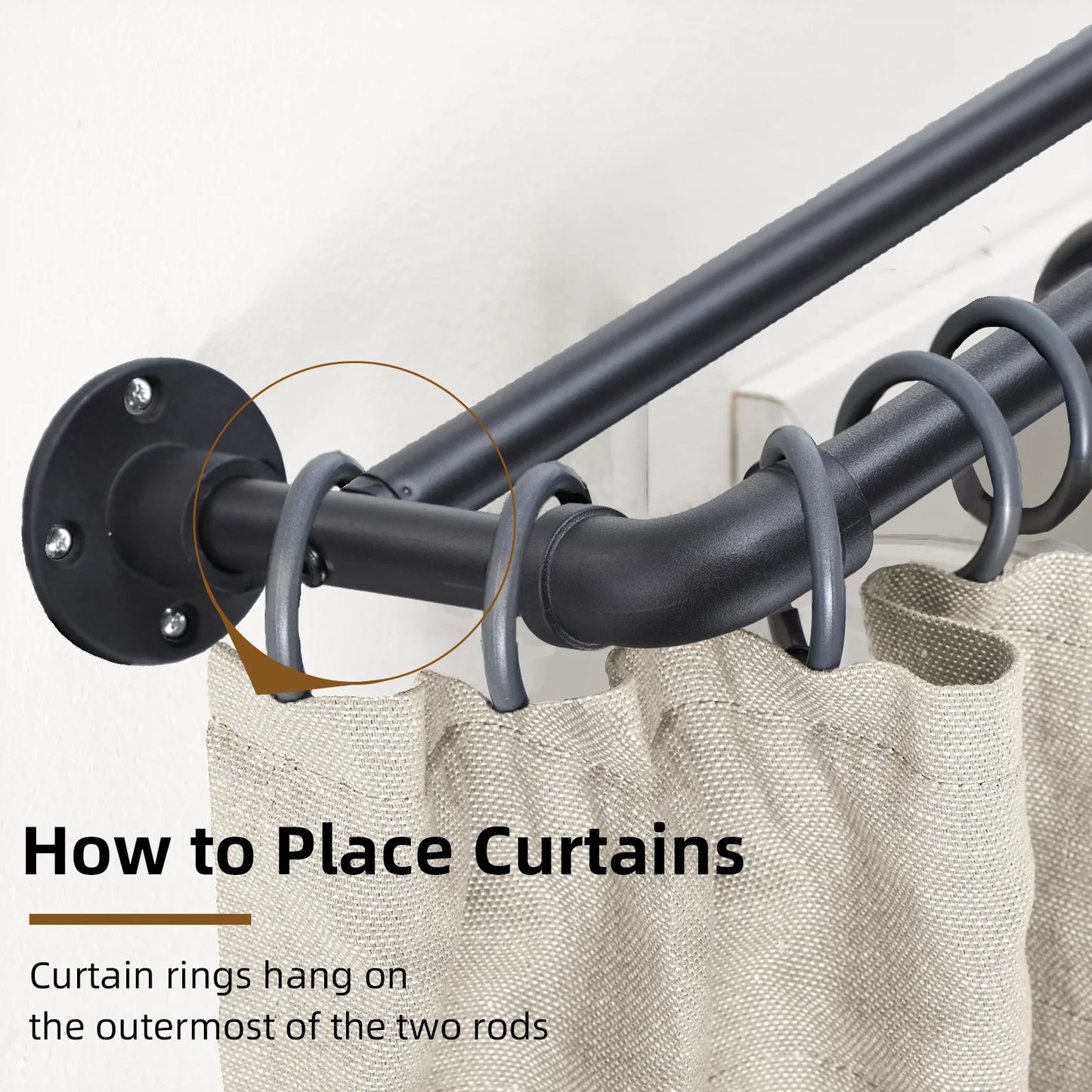 Heavy Duty 1-Inch Industrial Black Double Curtain Rod Set for Windows, Adjustable Telescoping Pipe rod | CH1014