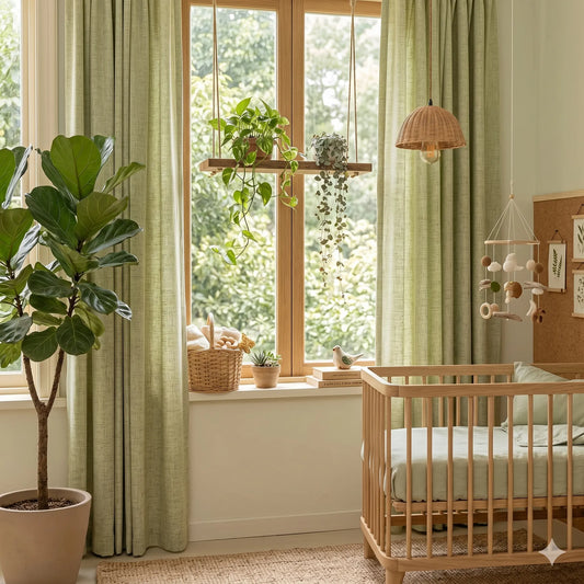 Sage Green Faux Linen Biophilic Blackout Curtains, CD1005