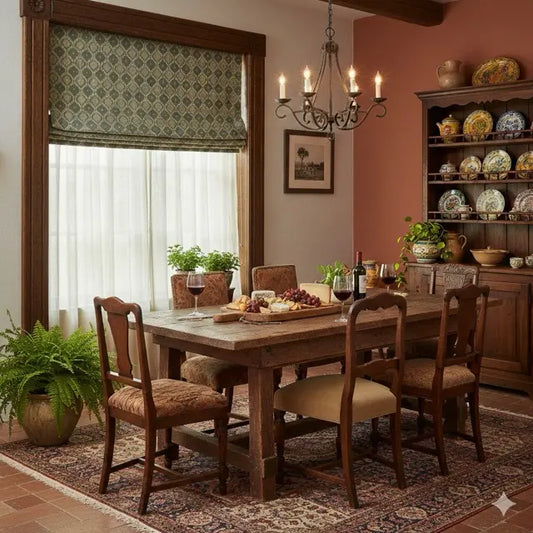Classic Sage Green Ogee Medallion Jacquard Flat Roman Shade, CL1191