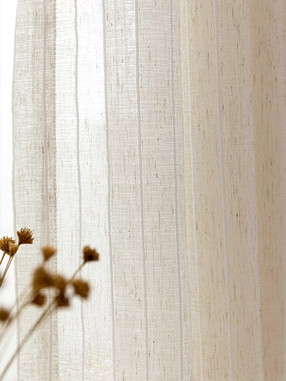 Breezy Neutral Striped Sheer Linen-Blend Drapery | CD1010