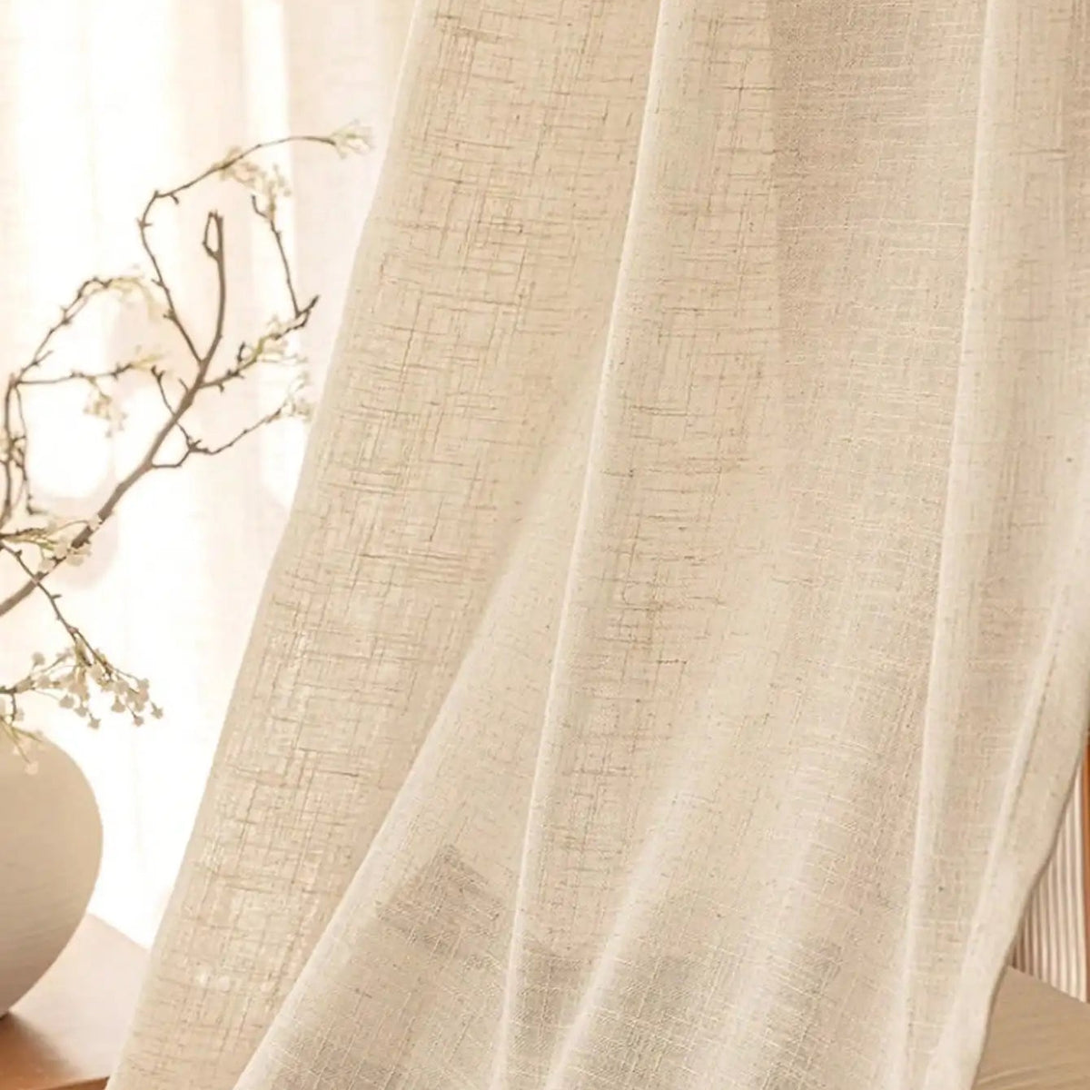 Beige Sheer Minimalist Faux Linen Curtain | CD1039