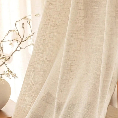 Beige Sheer Minimalist Faux Linen Curtain | CD1039