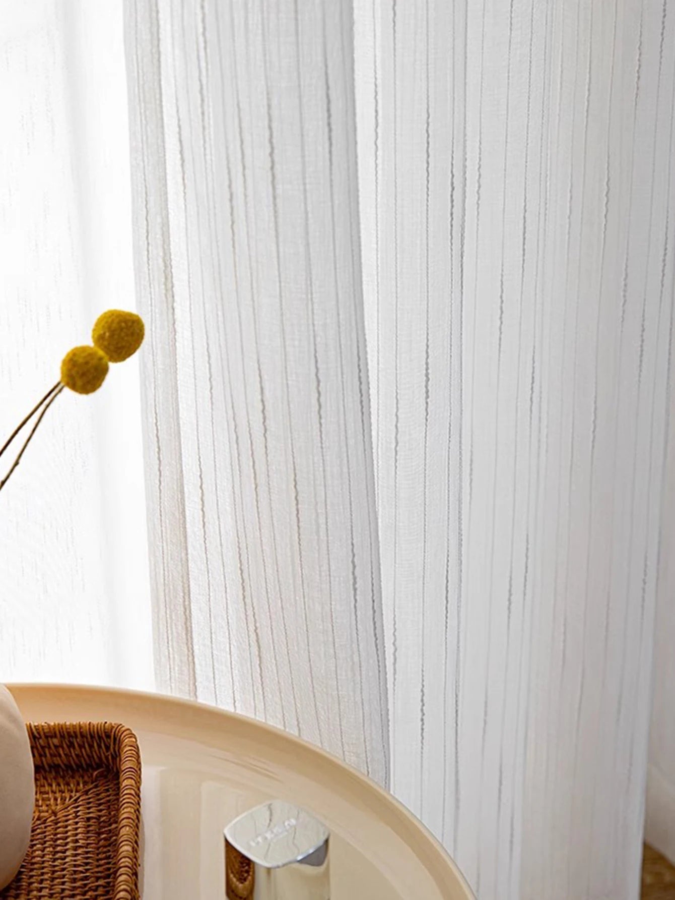 Neo-Industrial Soft White Vertical Stripe Sheer Curtains, CD1004