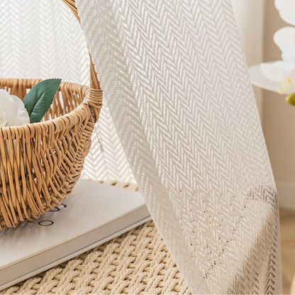 White Herringbone Jacquard Curtains | Modern Textured Window Drapes | CD1044