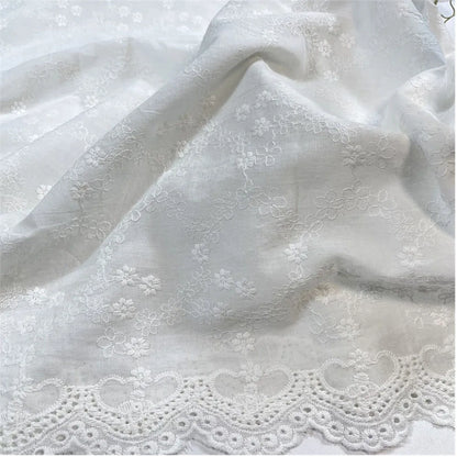 Premium White Floral Embroidery Cotton Fabric, CL1010