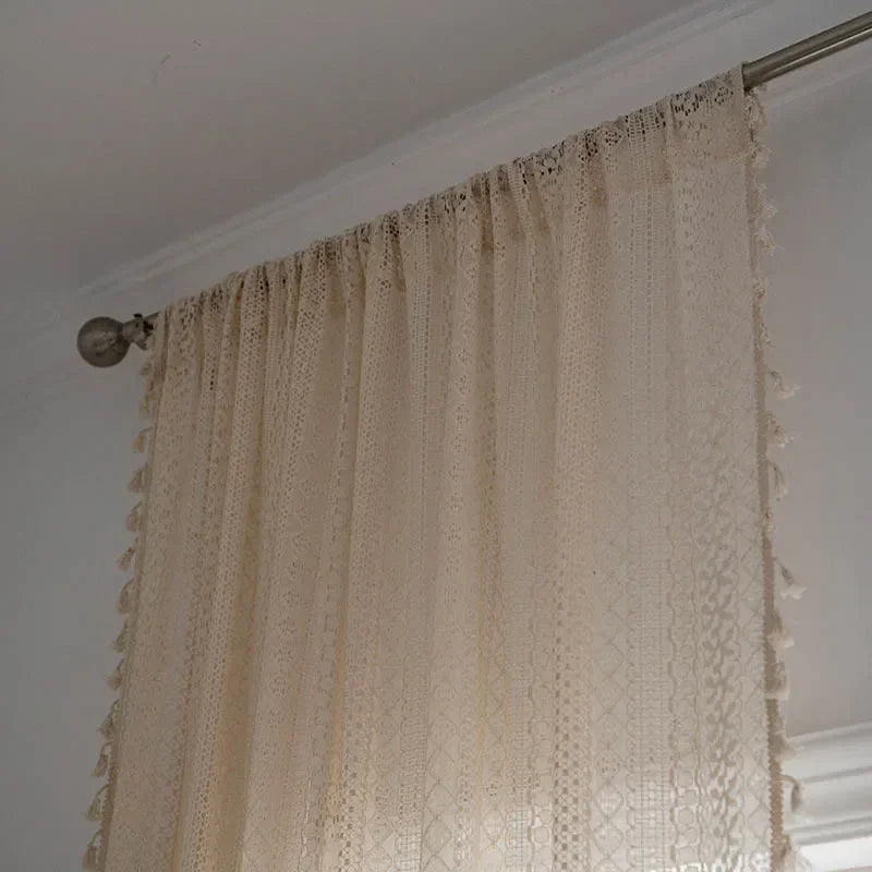 Vintage Boho Macrame Lace Curtain with Tassels | CD1024