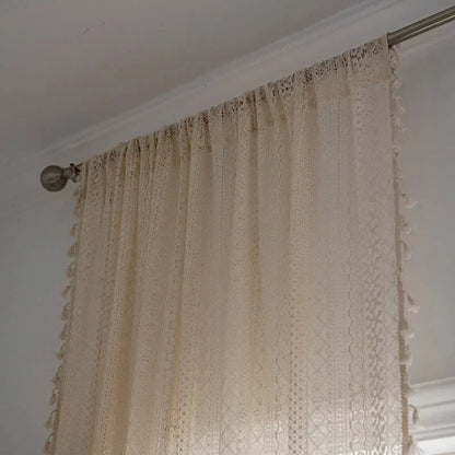 Vintage Boho Macrame Lace Curtain with Tassels | CD1024