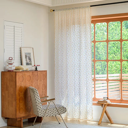 Cotton Daisy Short Café Curtain with Tassel Trim, Rod Pocket | CD1053