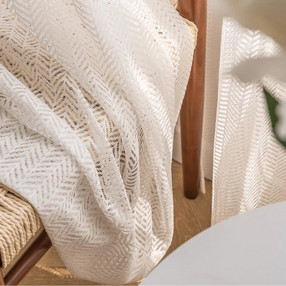White Herringbone Jacquard Curtains | Modern Textured Window Drapes | CD1044