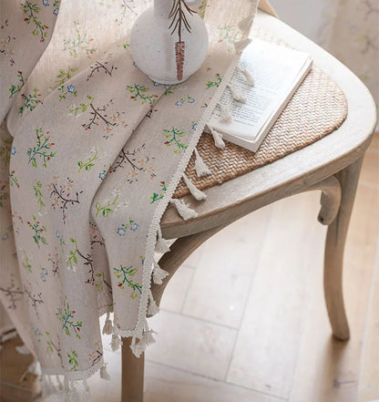 Vintage Farmhouse Bohemian Semi-Sheer Curtain Panel – Linen-Textured with Hollow Crochet & Fringe Tassels | CD1025