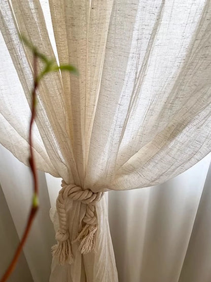 Rustic Tie-Top Crinkled Linen Sheer Drapery, CD1011