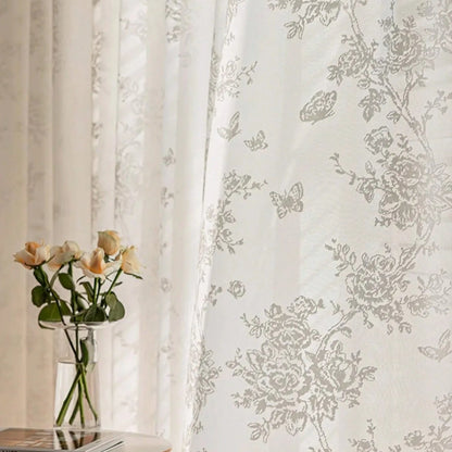 French Romantic Rose Butterfly Flower Semi Sheer Curtains | CD1032