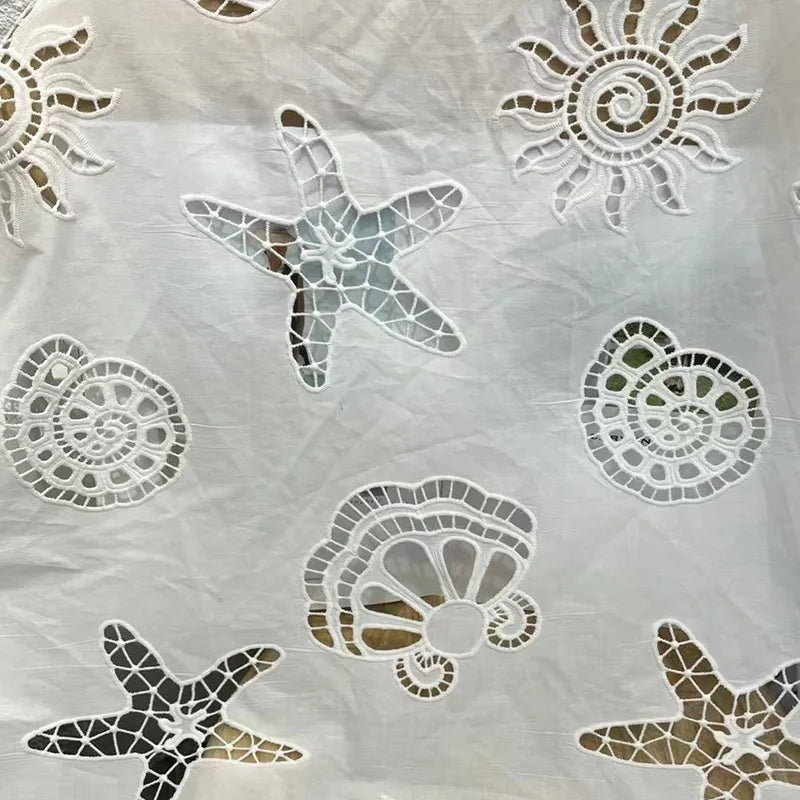 Embroidered Cotton Lace Fabric with Shell Pattern | CA1017