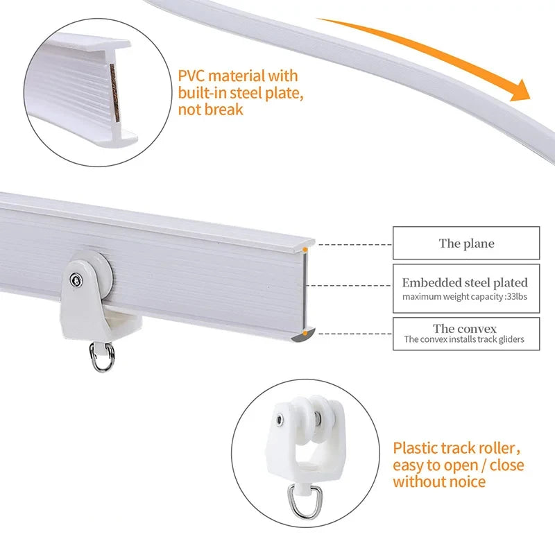 Flexible Bendable Curtain Track Set, Silent Room Divider & Window Rail, CH1004