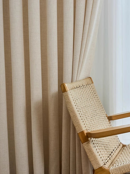 Premium French Retro Beige Linen Curtains | High-End Japanese Style Drapes & Gauze Panels for Bedroom and Living Room | CD1016