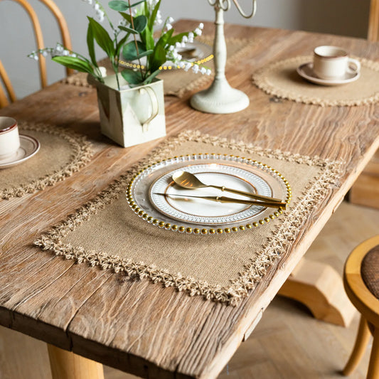 4-Piece Modern Farmhouse Burlap & Lace Placemats | Vintage Jute-Style Table Mats for Dining, Weddings & Holiday Decor