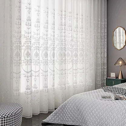Elegant Single Layer Damask Embroidered Sheer Curtain | CD1034