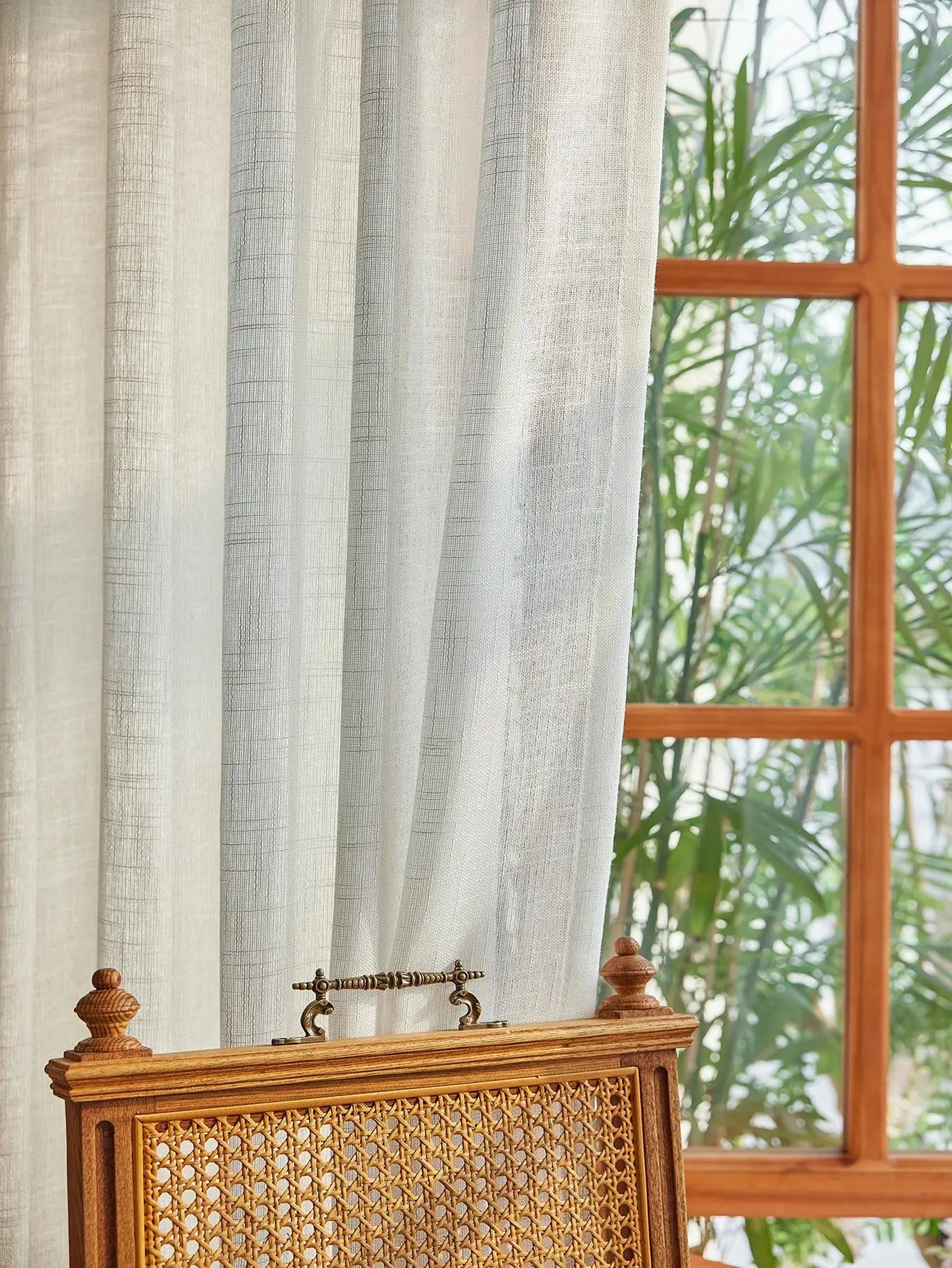 American Pastoral Tie-Top Sheer Curtains – Natural Linen-Textured Translucent Drapes | CD1018
