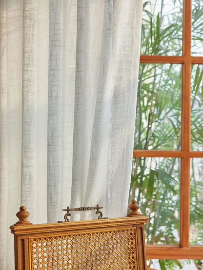 American Pastoral Tie-Top Sheer Curtains – Natural Linen-Textured Translucent Drapes | CD1018