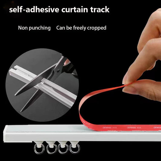 Self-Adhesive Silent Curtain Track, No-Drill Top & Side Mount Rail for Smooth Surfaces
