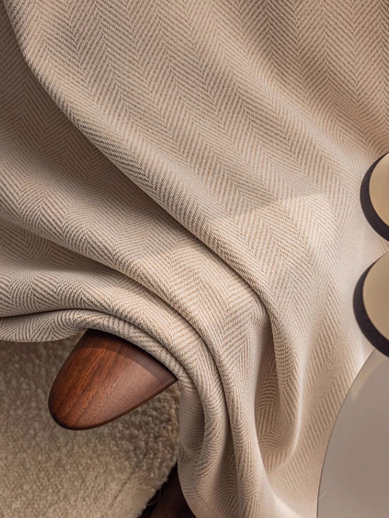 Natural Beige Room Darkening Herringbone Linen Curtains, CD1006