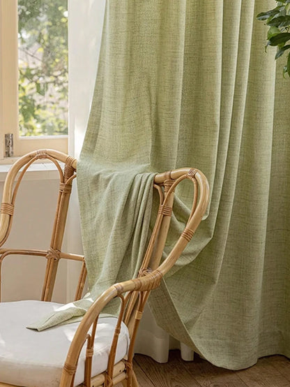 Sage Green Faux Linen Biophilic Blackout Curtains, CD1005