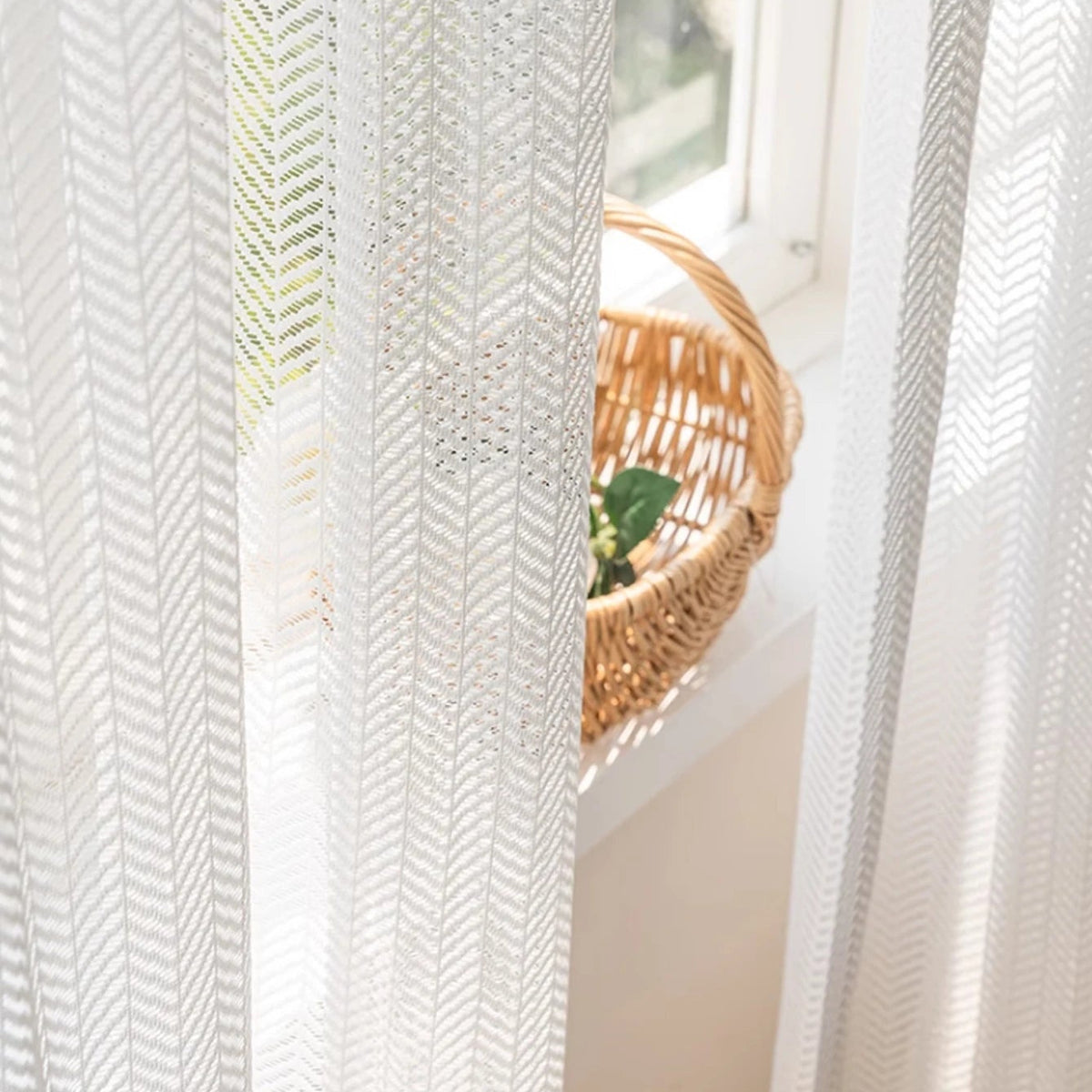 White Herringbone Jacquard Curtains | Modern Textured Window Drapes | CD1044