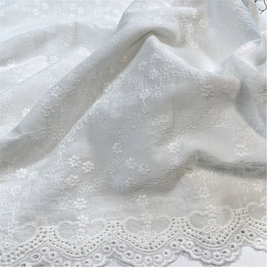 Premium White Floral Embroidery Cotton Fabric | CA1010