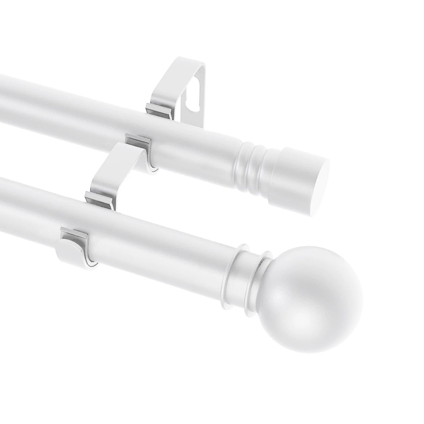 5/8" White Double Curtain Rod Set – Adjustable Metal Drapery Poles with Brackets for Layered Windows | CH1012