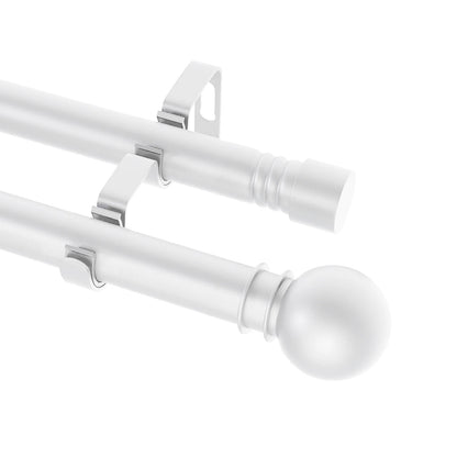 5/8" White Double Curtain Rod Set – Adjustable Metal Drapery Poles with Brackets for Layered Windows | CH1012