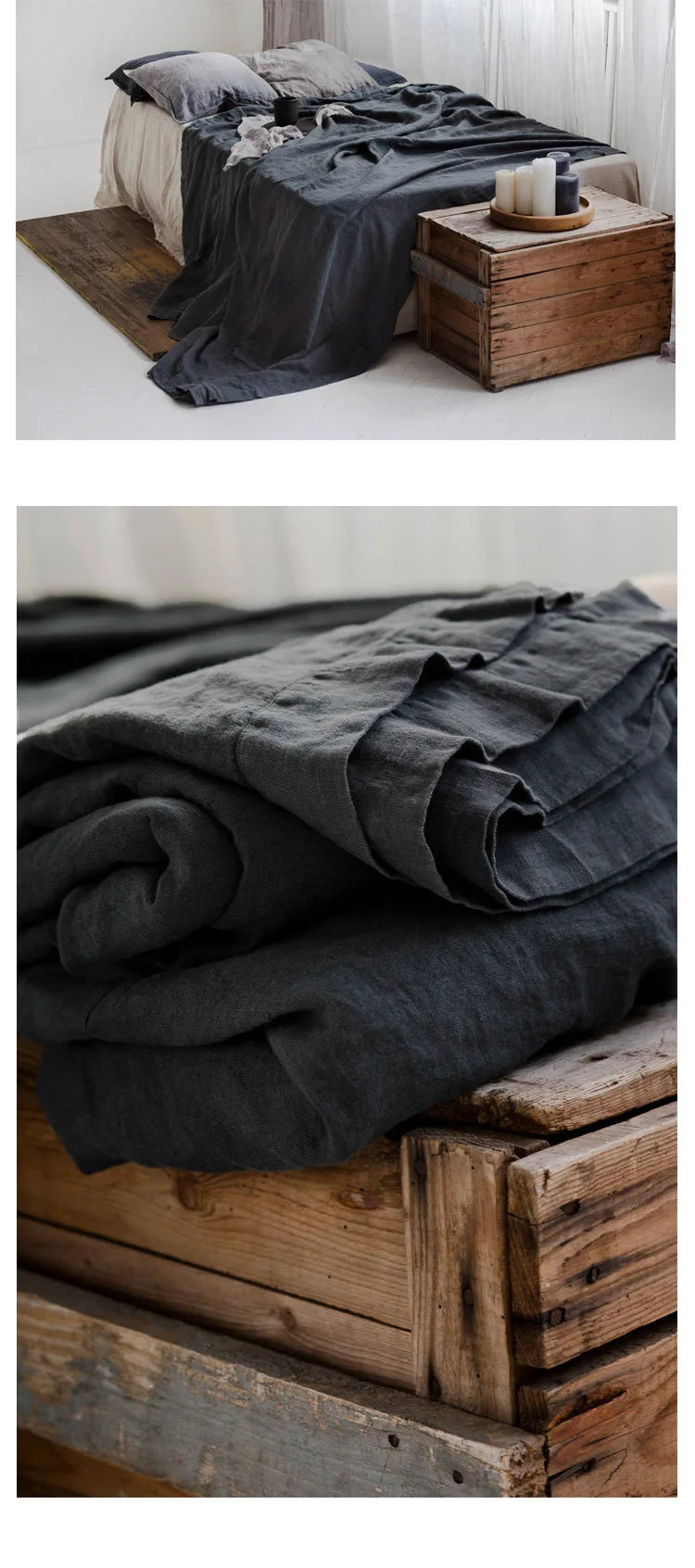 3-Piece 100% Washed Linen Sheet Set | Stone-Washed Pure Flax Flat Sheet & Pillowcases for Modern Farmhouse Bedding