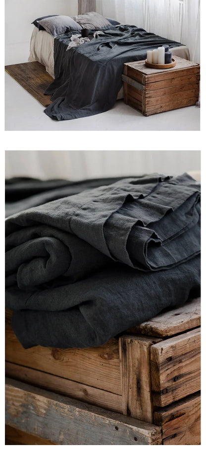 3-Piece 100% Washed Linen Sheet Set | Stone-Washed Pure Flax Flat Sheet & Pillowcases for Modern Farmhouse Bedding