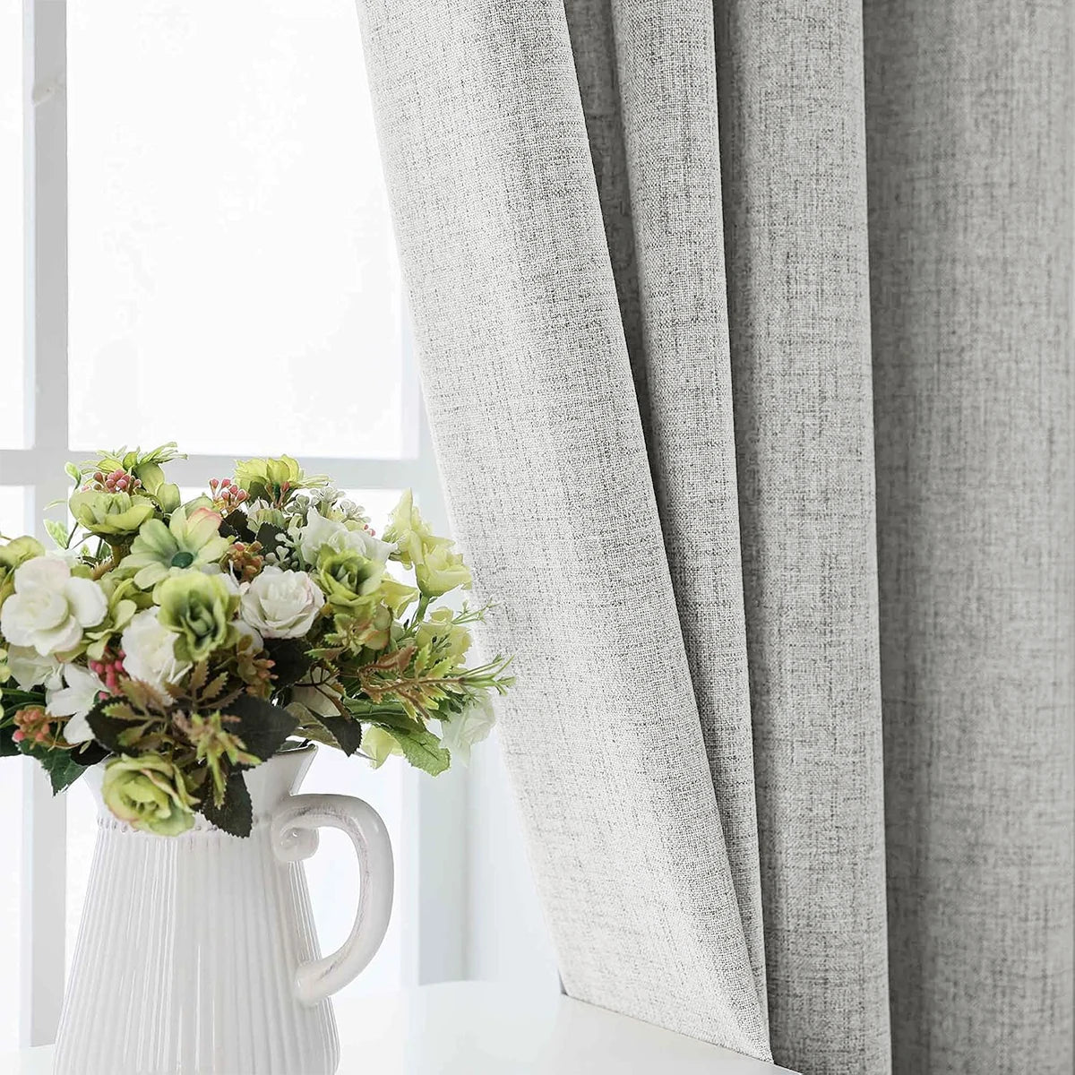 2-Panel Premium Faux Linen Room Darkening Curtains | Double-Layer Solid Window Drapes with Tiebacks for Bedroom & Living Room | CD1020